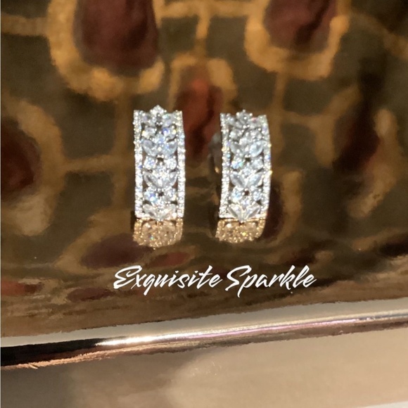 Cz Diamond Floral Post Back Drop Earrings - Picture 10 of 16